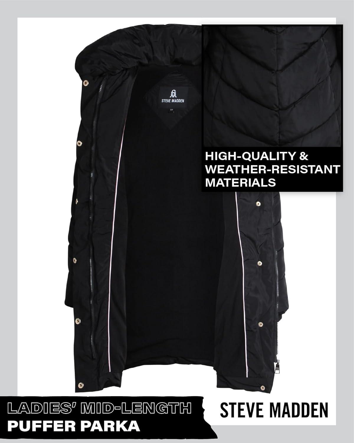 imageSteve Madden Womens Insulated Quilted Puffer Parka Winter Coat with Hood SXLBlack