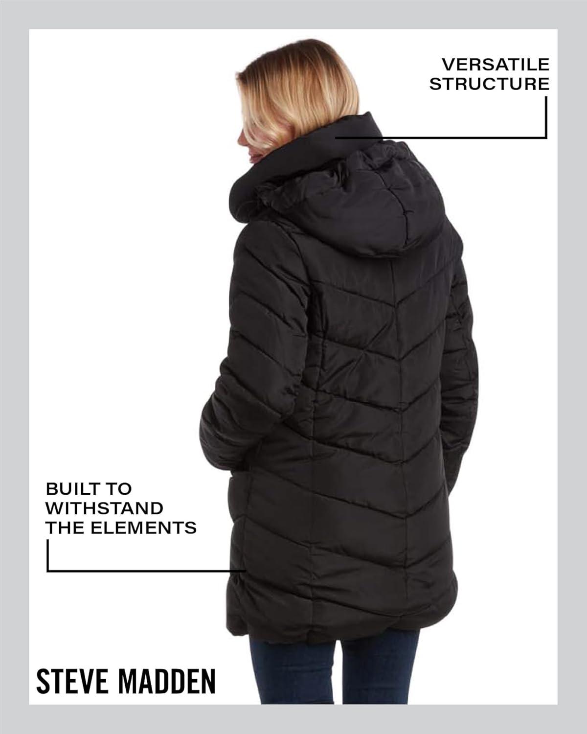 imageSteve Madden Womens Insulated Quilted Puffer Parka Winter Coat with Hood SXLBlack
