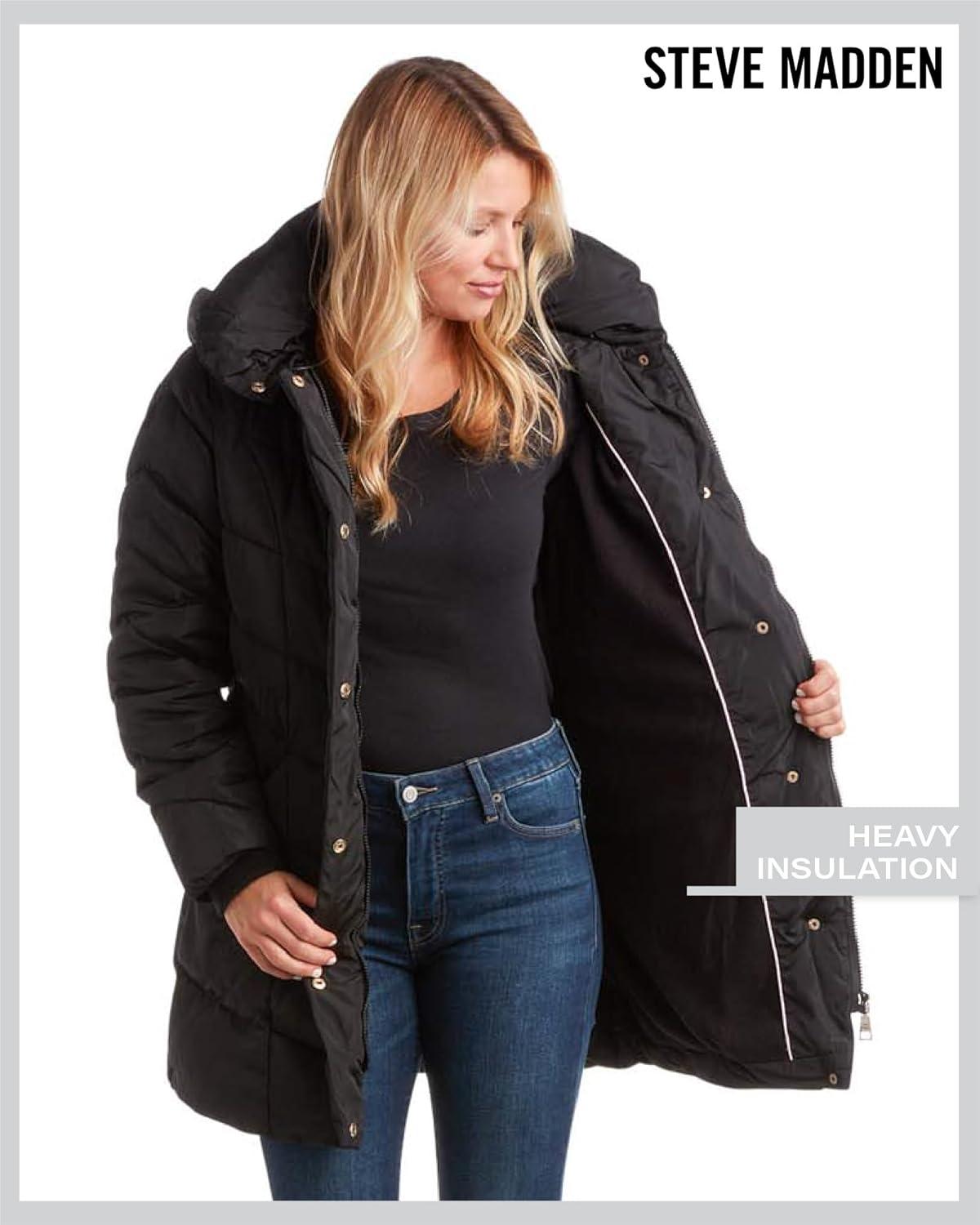 imageSteve Madden Womens Insulated Quilted Puffer Parka Winter Coat with Hood SXLBlack