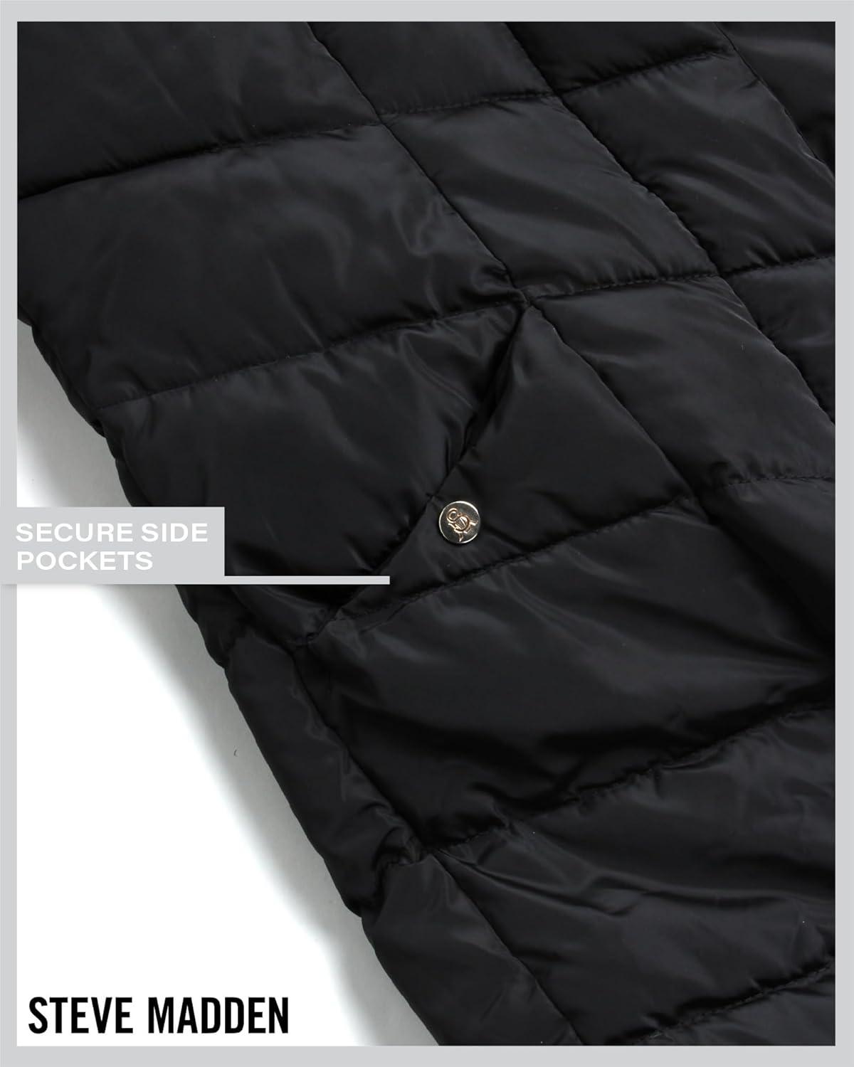 imageSteve Madden Womens Insulated Quilted Puffer Parka Winter Coat with Hood SXLBlack