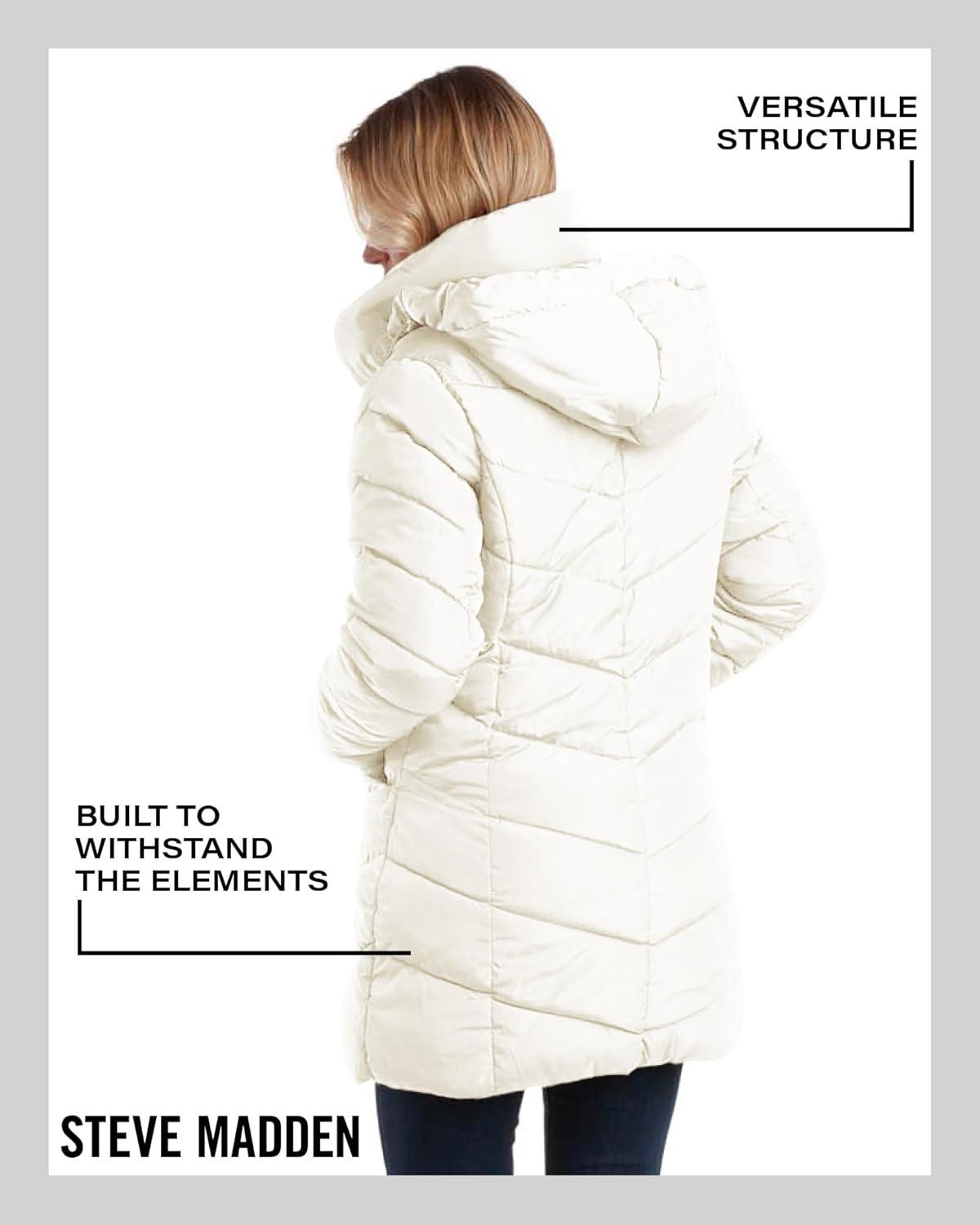 imageSteve Madden Womens Insulated Quilted Puffer Parka Winter Coat with Hood SXLIvory