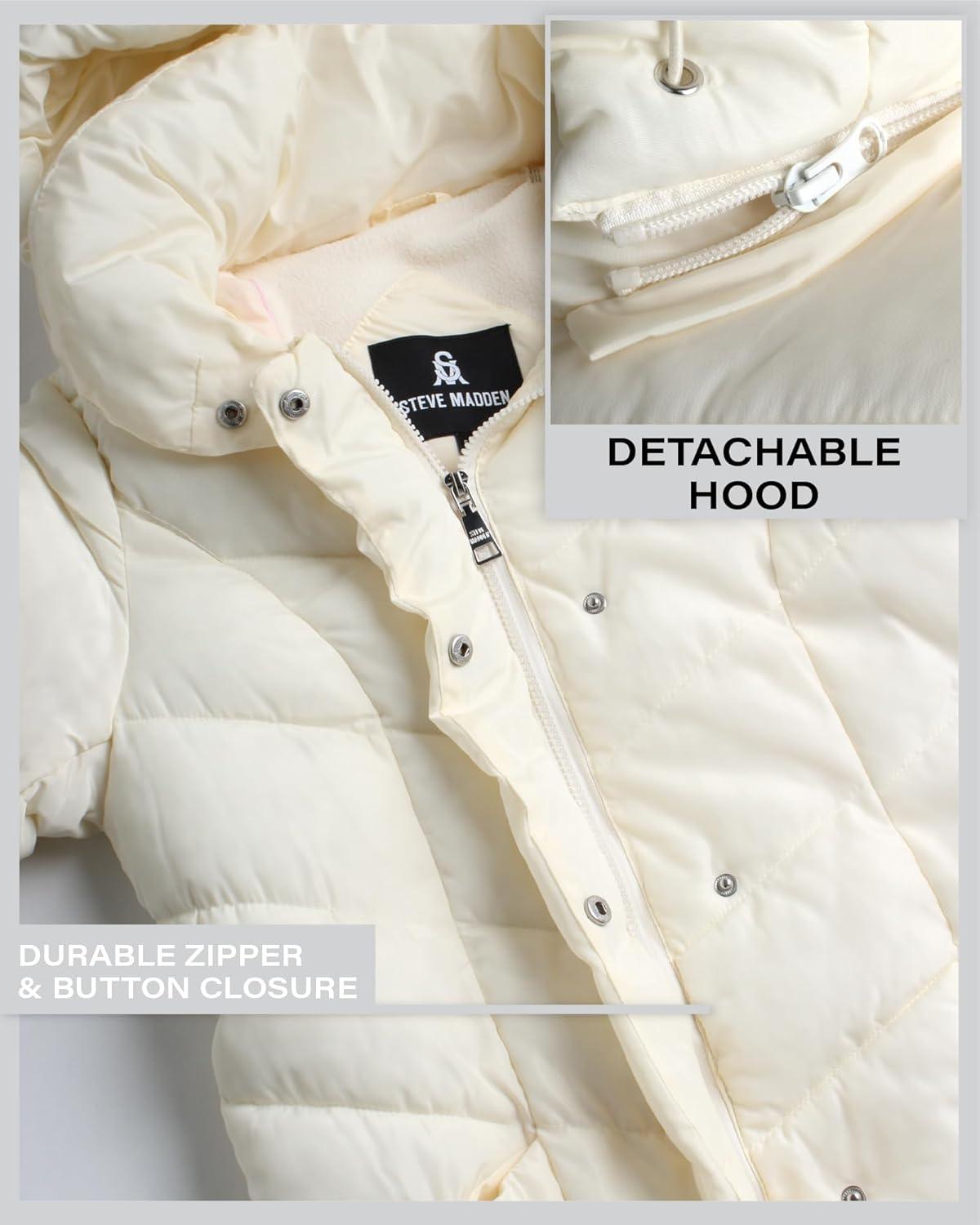 imageSteve Madden Womens Insulated Quilted Puffer Parka Winter Coat with Hood SXLIvory