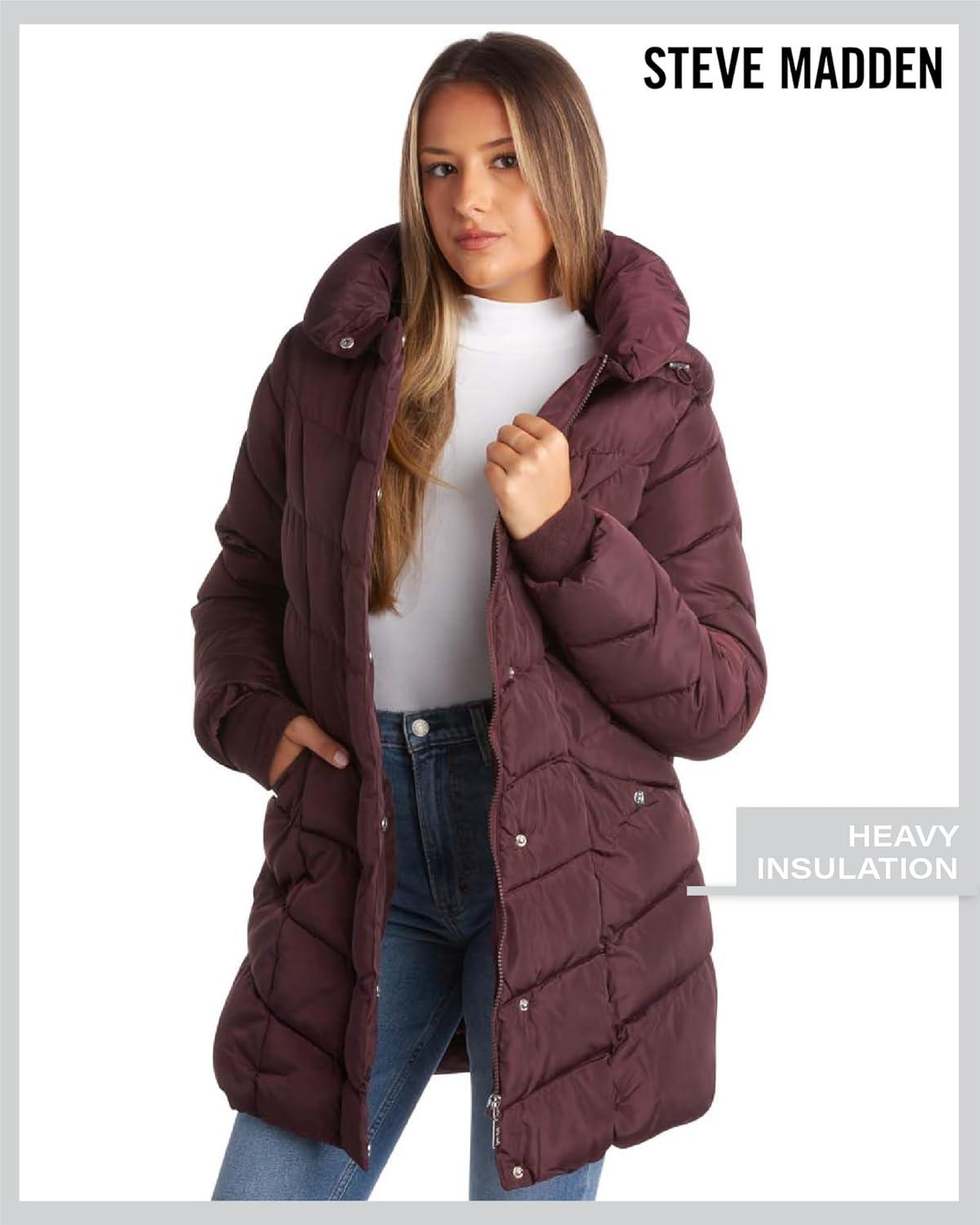 imageSteve Madden Womens Insulated Quilted Puffer Parka Winter Coat with Hood SXLMerlot