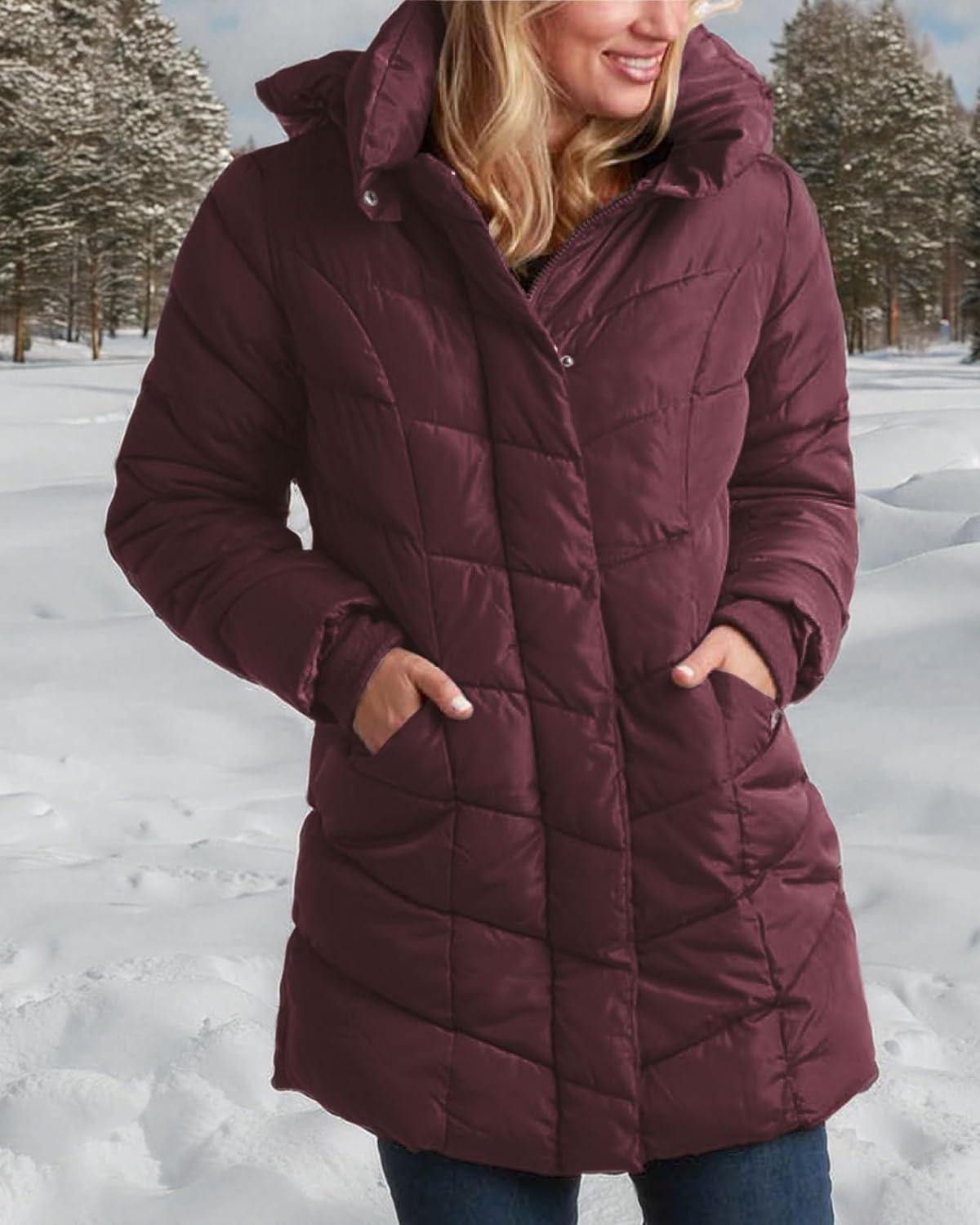 imageSteve Madden Womens Insulated Quilted Puffer Parka Winter Coat with Hood SXLMerlot
