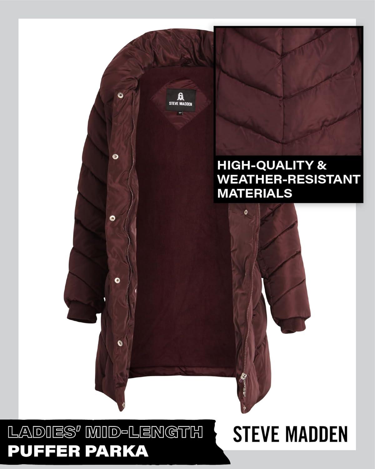 imageSteve Madden Womens Insulated Quilted Puffer Parka Winter Coat with Hood SXLMerlot