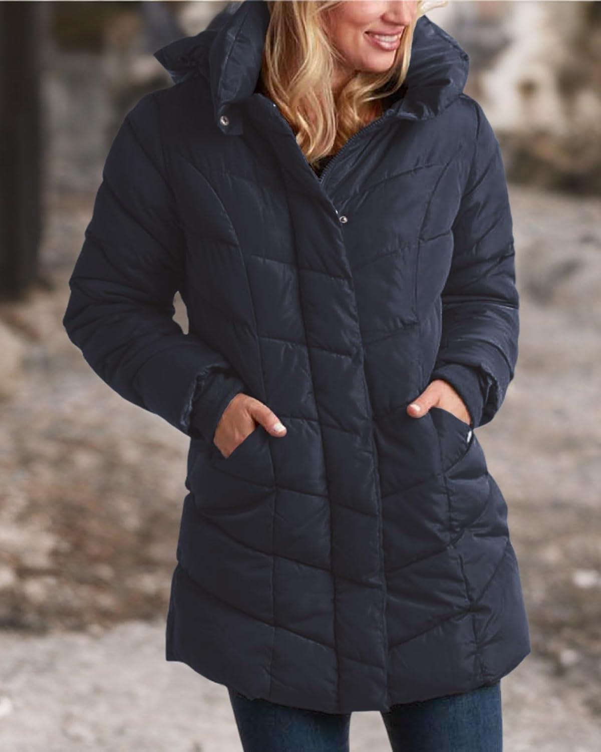 imageSteve Madden Womens Insulated Quilted Puffer Parka Winter Coat with Hood SXLNavy
