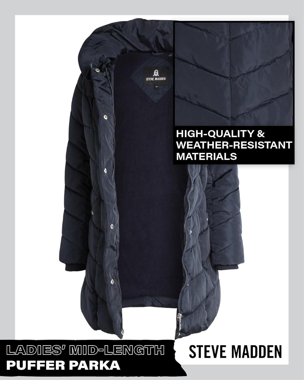 imageSteve Madden Womens Insulated Quilted Puffer Parka Winter Coat with Hood SXLNavy