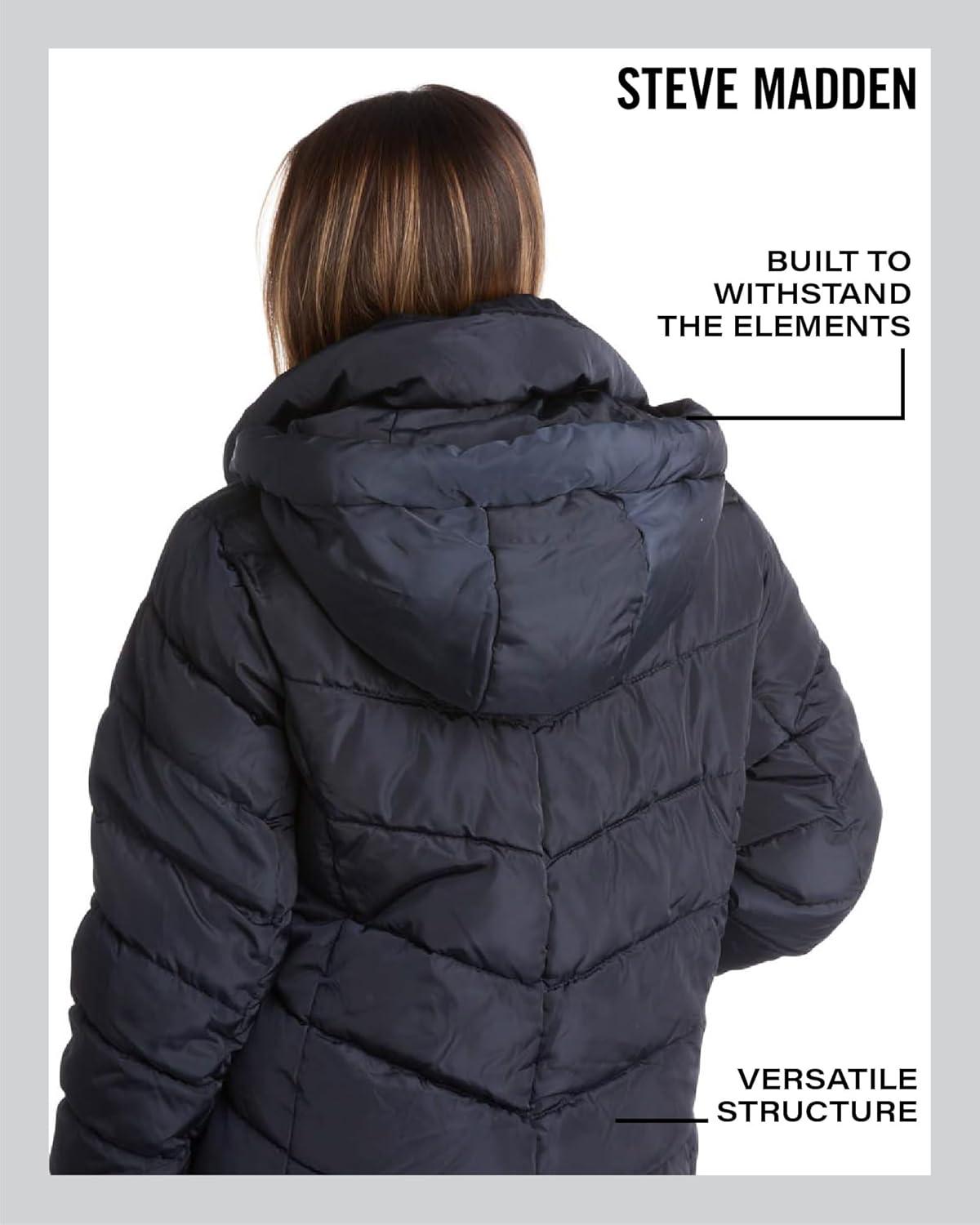 imageSteve Madden Womens Insulated Quilted Puffer Parka Winter Coat with Hood SXLNavy
