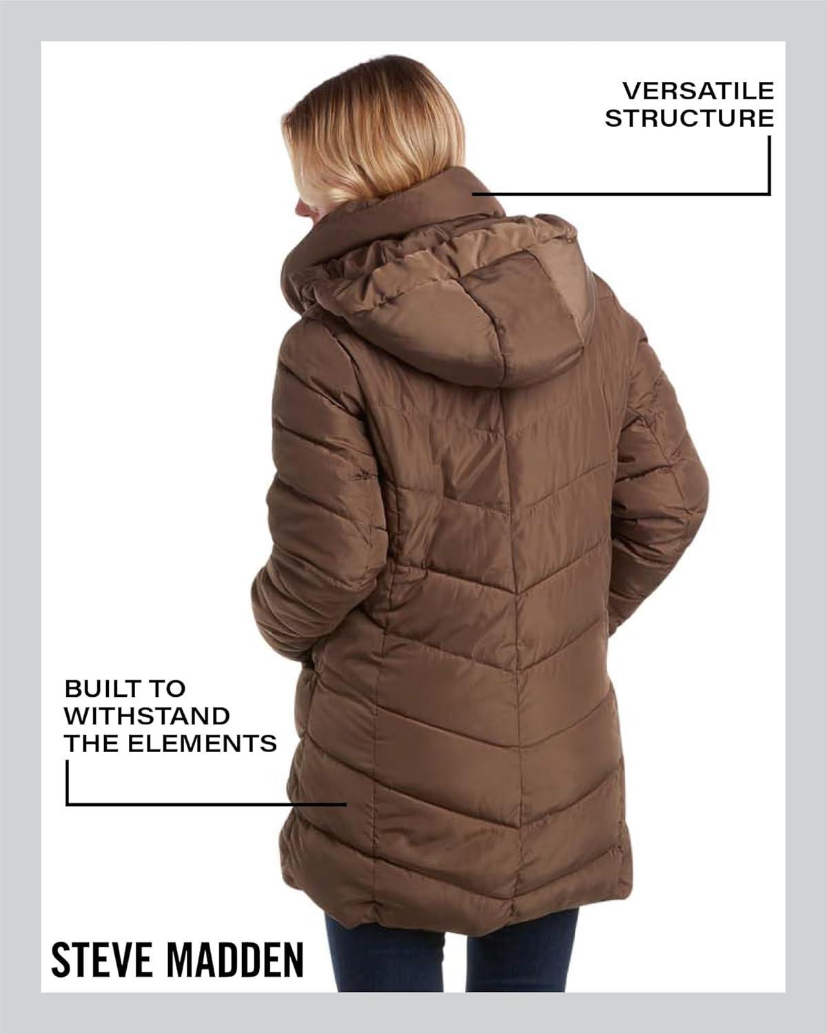 imageSteve Madden Womens Insulated Quilted Puffer Parka Winter Coat with Hood SXLOlive