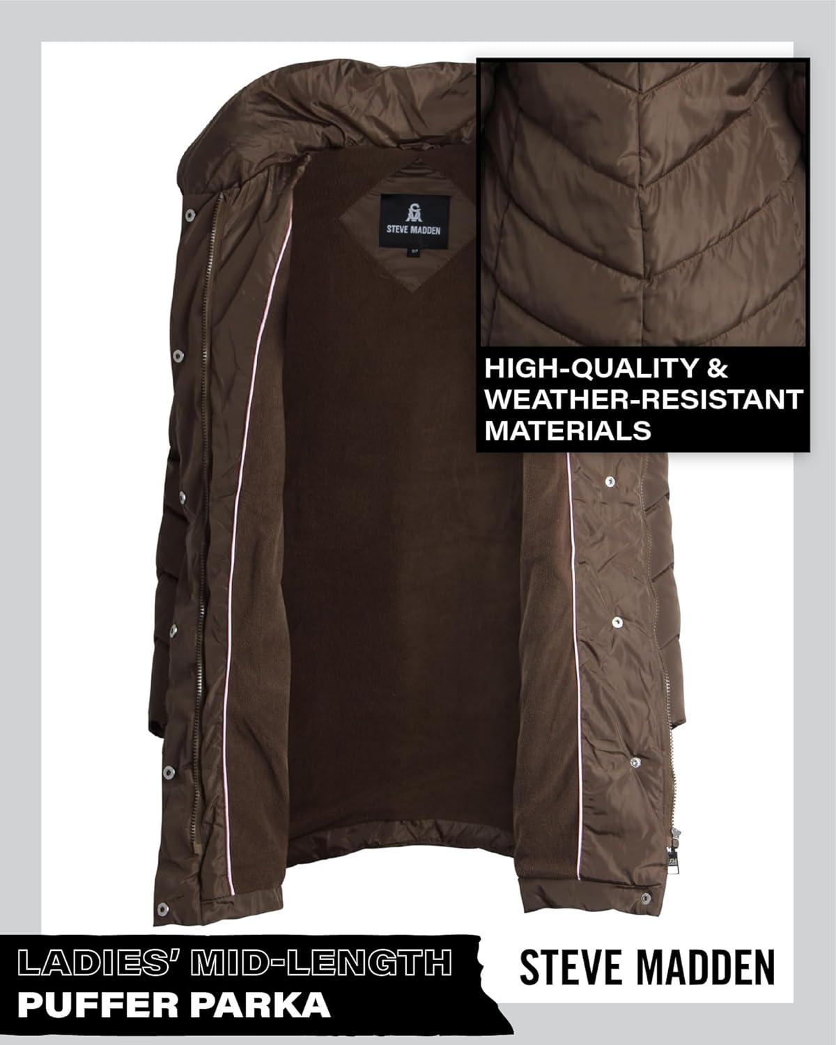 imageSteve Madden Womens Insulated Quilted Puffer Parka Winter Coat with Hood SXLOlive