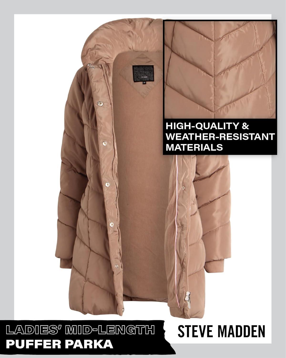 imageSteve Madden Womens Insulated Quilted Puffer Parka Winter Coat with Hood SXLTan