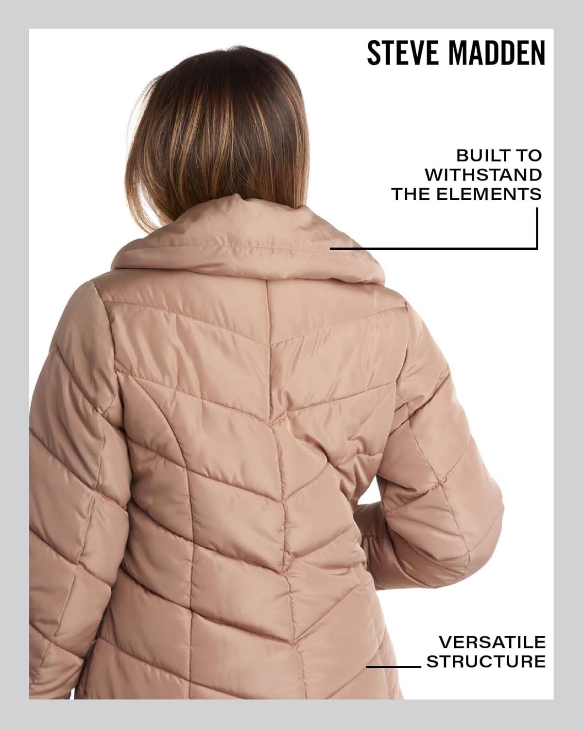 imageSteve Madden Womens Insulated Quilted Puffer Parka Winter Coat with Hood SXLTan