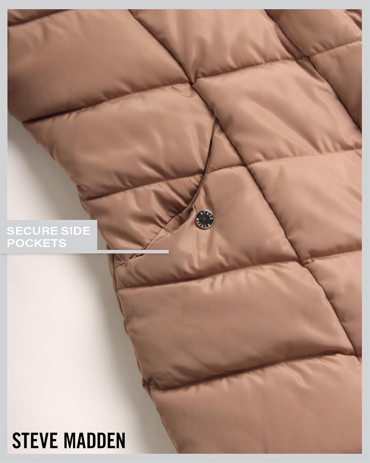 imageSteve Madden Womens Insulated Quilted Puffer Parka Winter Coat with Hood SXLTan