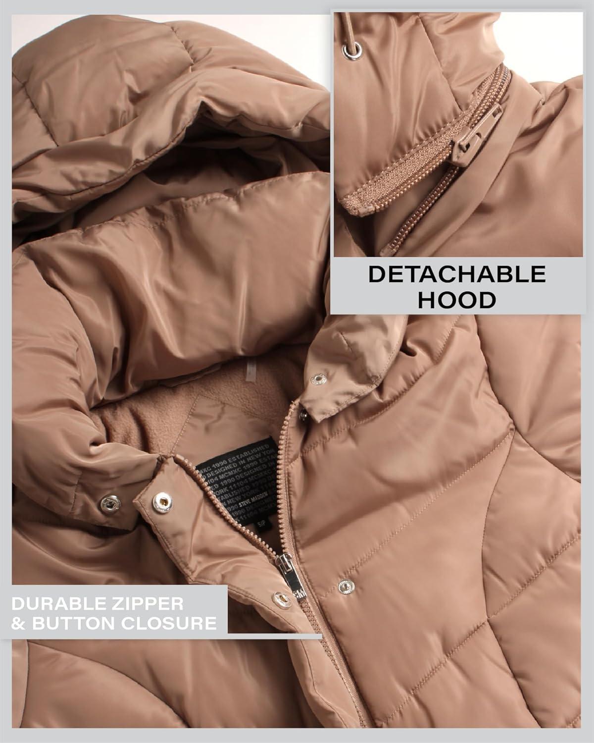 imageSteve Madden Womens Insulated Quilted Puffer Parka Winter Coat with Hood SXLTan
