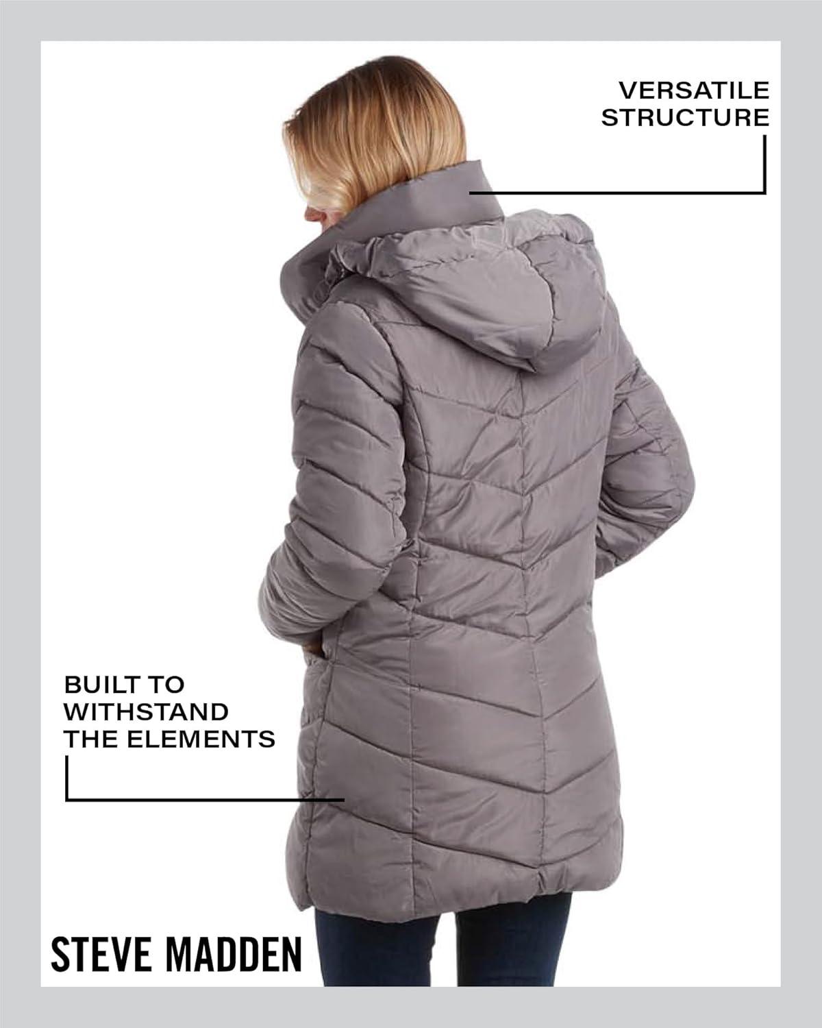 imageSteve Madden Womens Insulated Quilted Puffer Parka Winter Coat with Hood SXLTitanium