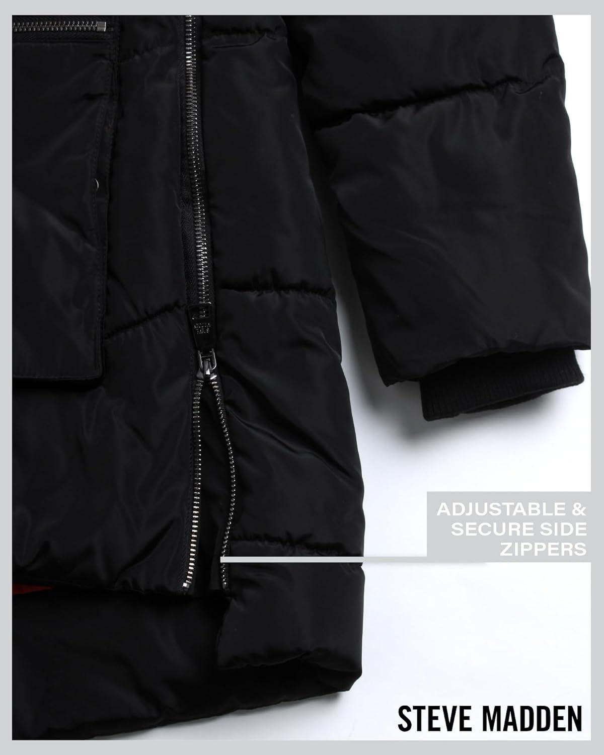 imageSteve Madden Womens Long Parka  Insulated Quilted Puffer Winter Coat for Women with Faux Sherpa Hood Sizes SXLBlack Two