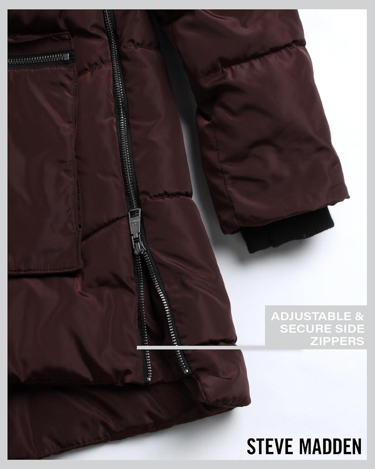 imageSteve Madden Womens Long Parka  Insulated Quilted Puffer Winter Coat for Women with Faux Sherpa Hood Sizes SXLBrown