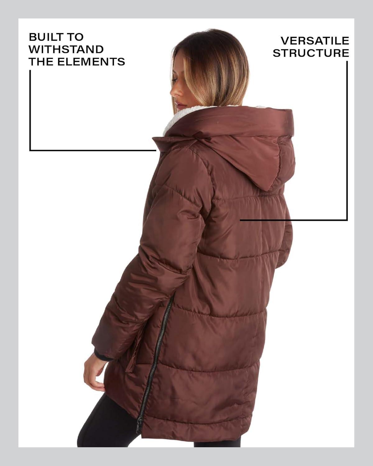 imageSteve Madden Womens Long Parka  Insulated Quilted Puffer Winter Coat for Women with Faux Sherpa Hood Sizes SXLBrown