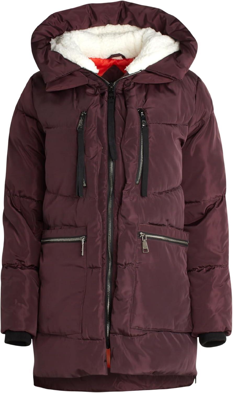 imageSteve Madden Womens Long Parka  Insulated Quilted Puffer Winter Coat for Women with Faux Sherpa Hood Sizes SXLMerlot Two
