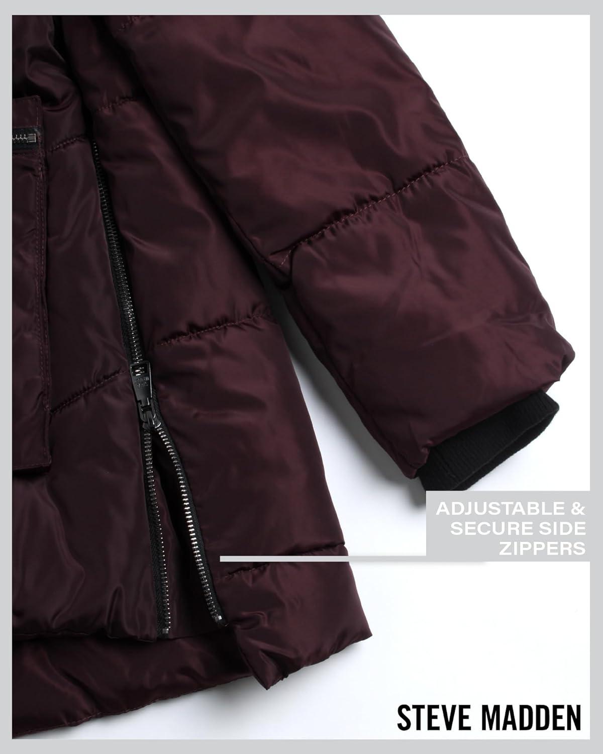 imageSteve Madden Womens Long Parka  Insulated Quilted Puffer Winter Coat for Women with Faux Sherpa Hood Sizes SXLMerlot Two