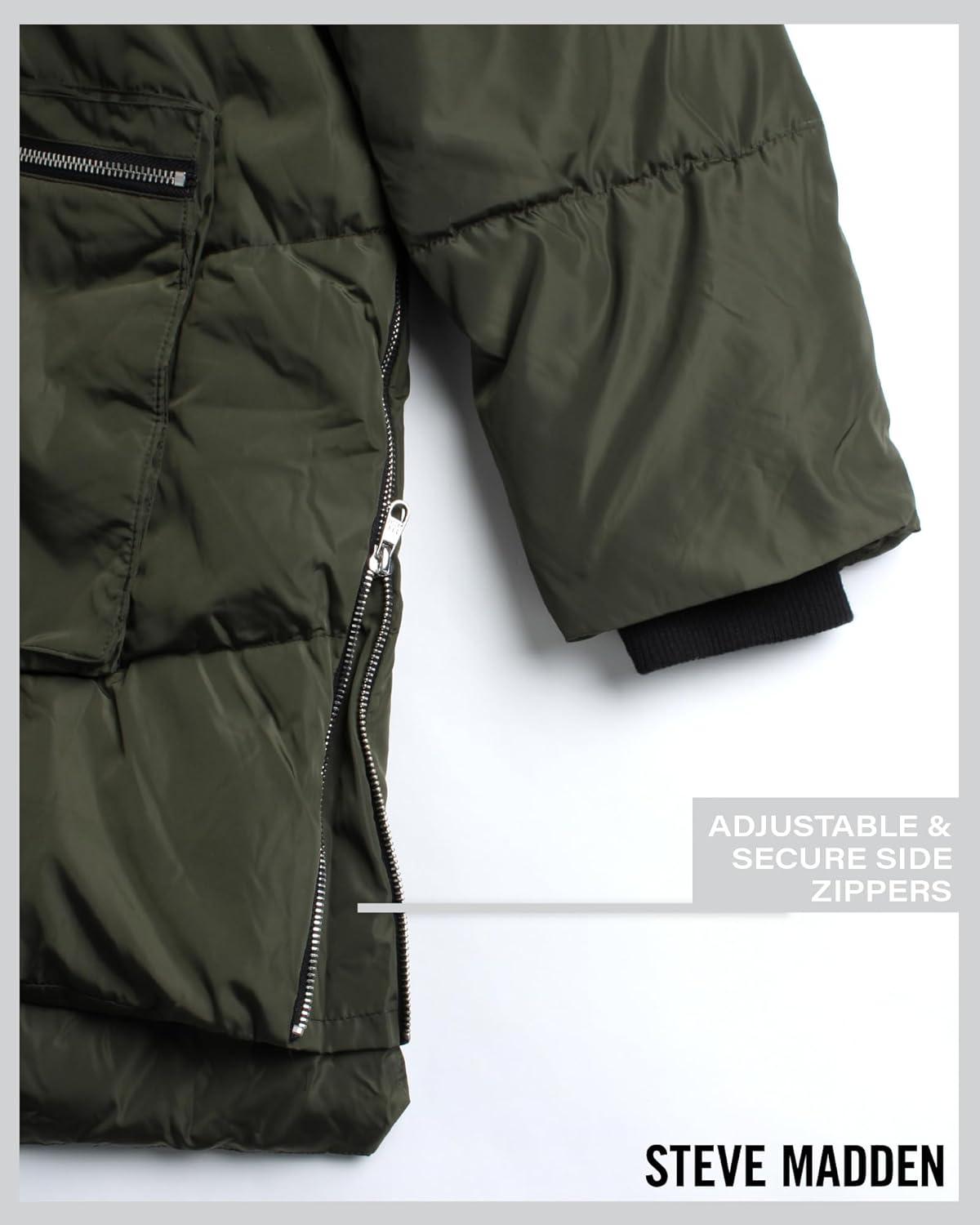 imageSteve Madden Womens Long Parka  Insulated Quilted Puffer Winter Coat for Women with Faux Sherpa Hood Sizes SXLOlive