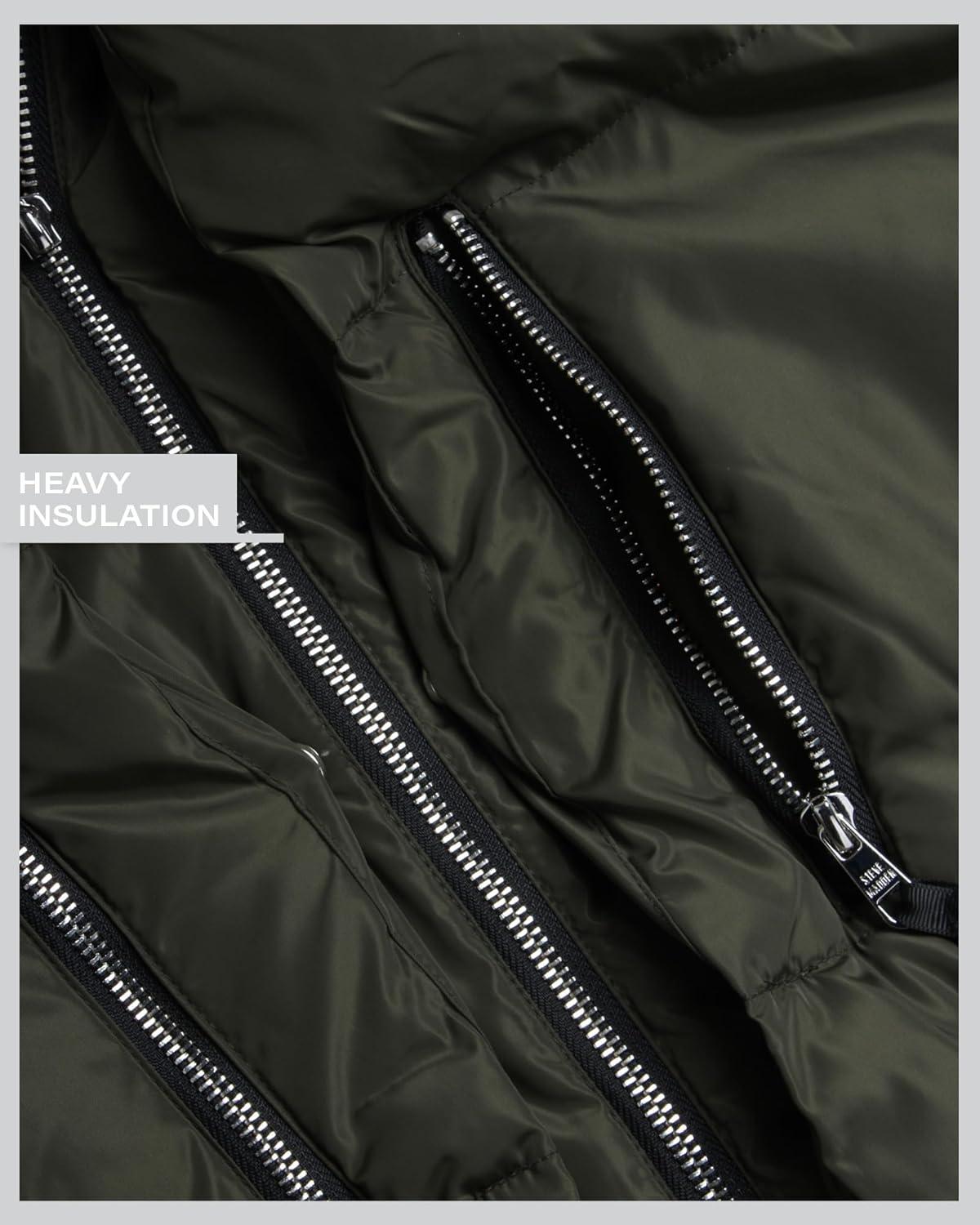 imageSteve Madden Womens Long Parka  Insulated Quilted Puffer Winter Coat for Women with Faux Sherpa Hood Sizes SXLOlive