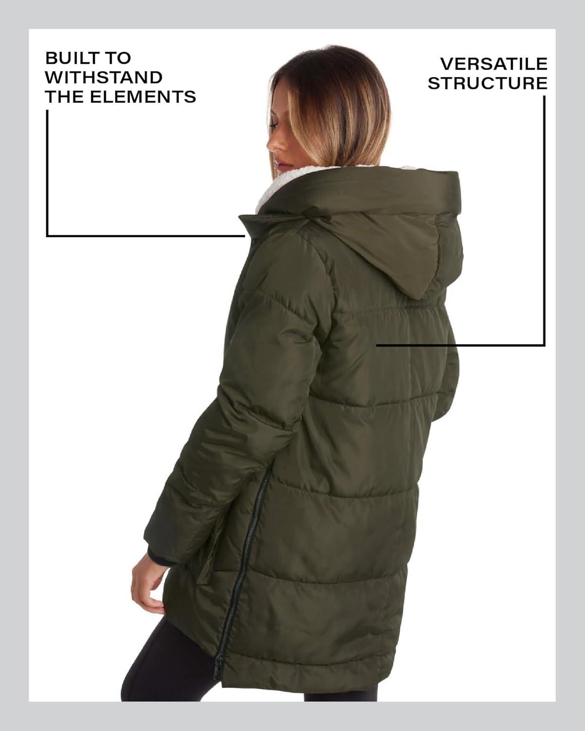 imageSteve Madden Womens Long Parka  Insulated Quilted Puffer Winter Coat for Women with Faux Sherpa Hood Sizes SXLOlive