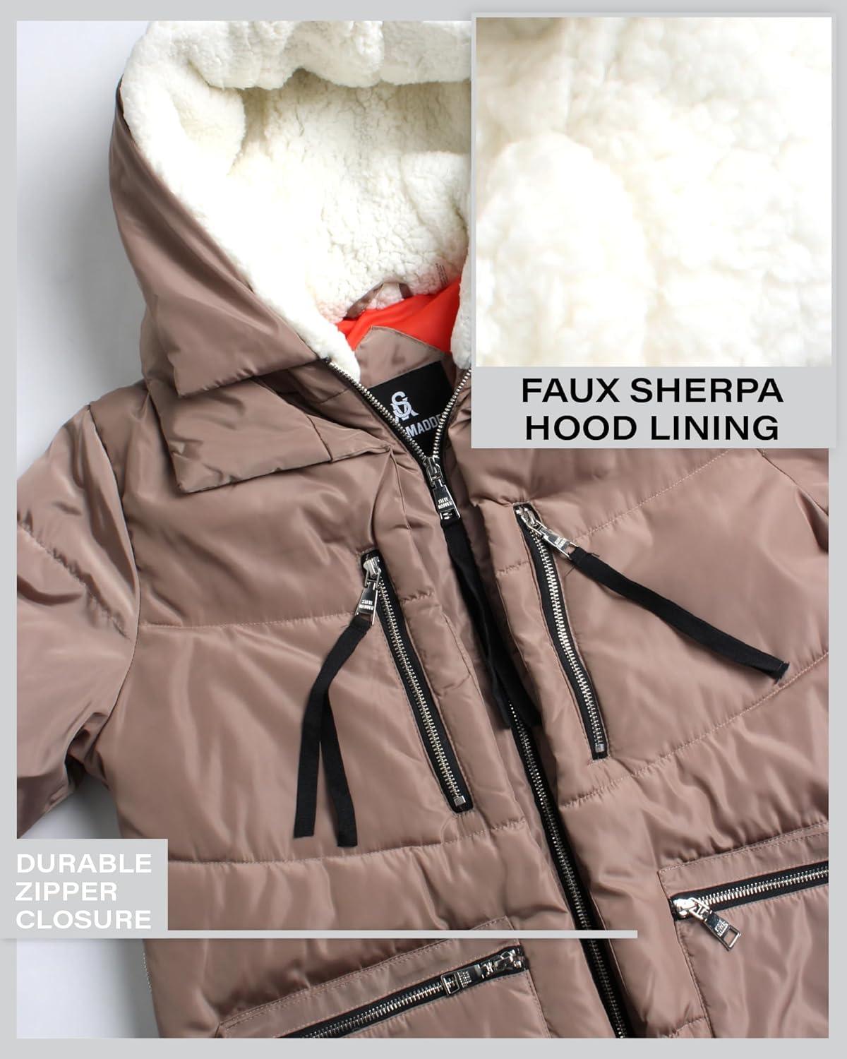 imageSteve Madden Womens Long Parka  Insulated Quilted Puffer Winter Coat for Women with Faux Sherpa Hood Sizes SXLSand Two