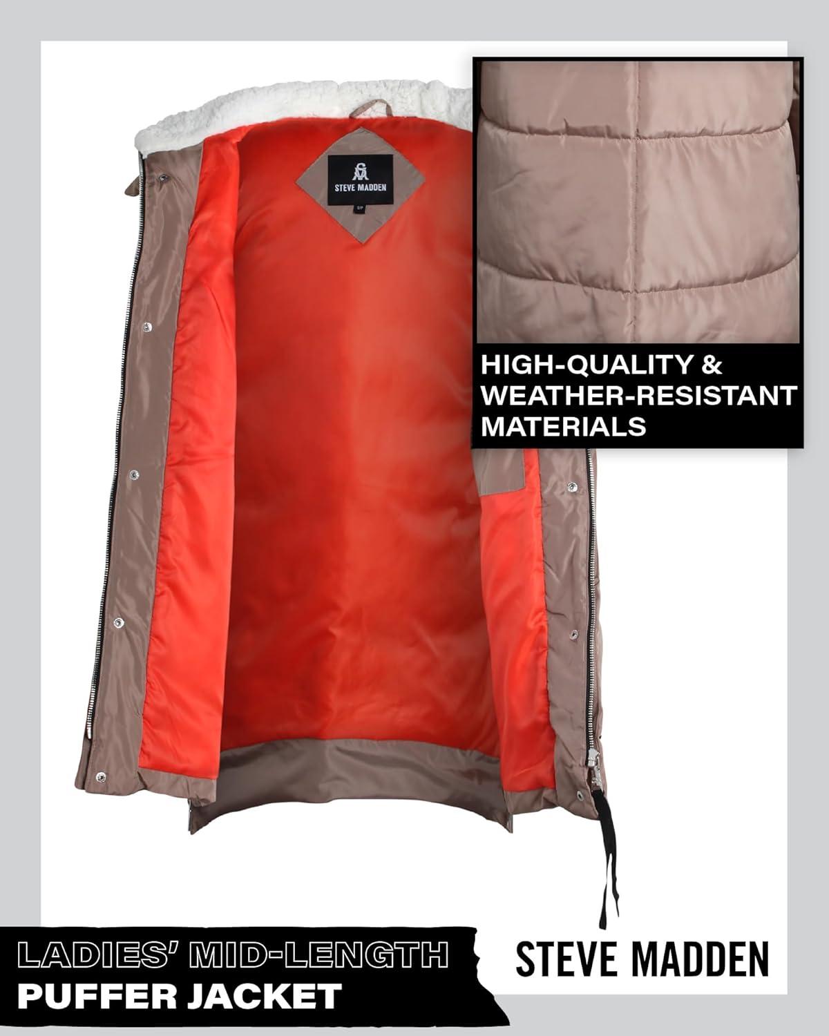 imageSteve Madden Womens Long Parka  Insulated Quilted Puffer Winter Coat for Women with Faux Sherpa Hood Sizes SXLSand Two