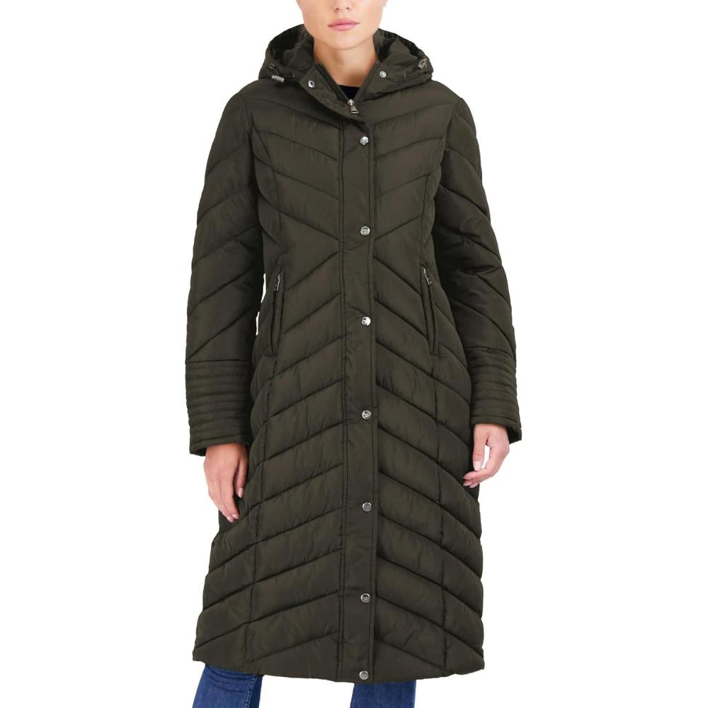 imageMadden Girl Womens Maxi Puffer Jacket  Long Quilted Puffer Coat Sizes S3XOlive