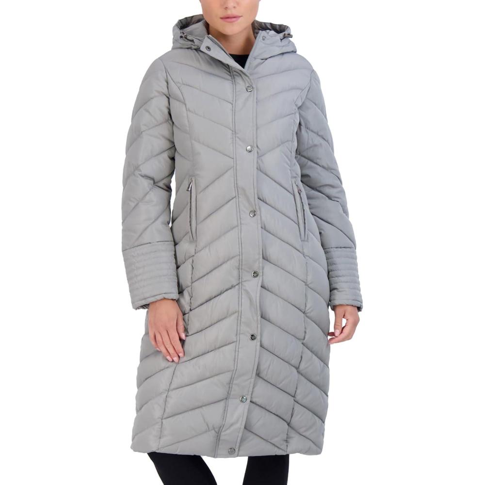 imageMadden Girl Womens Maxi Puffer Jacket  Long Quilted Puffer Coat Sizes S3XTitanium