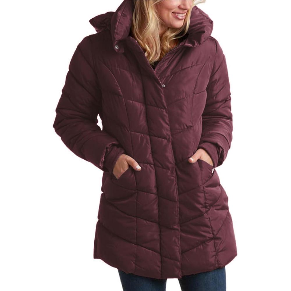 imageSteve Madden Womens Insulated Quilted Puffer Parka Winter Coat with Hood SXLMerlot