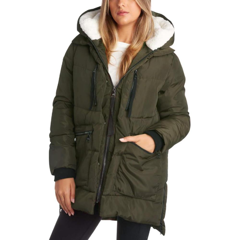 imageSteve Madden Womens Long Parka  Insulated Quilted Puffer Winter Coat for Women with Faux Sherpa Hood Sizes SXLOlive