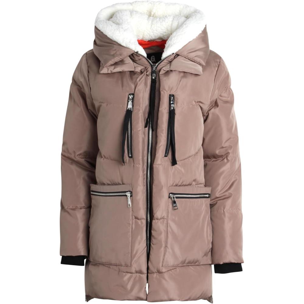 imageSteve Madden Womens Long Parka  Insulated Quilted Puffer Winter Coat for Women with Faux Sherpa Hood Sizes SXLSand Two