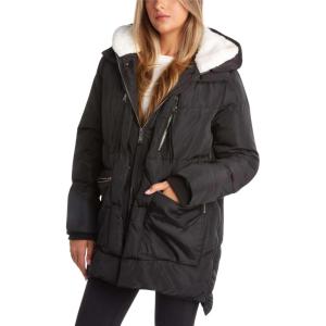 imageSteve Madden Womens Long Parka  Insulated Quilted Puffer Winter Coat for Women with Faux Sherpa Hood Sizes SXLBlack Two