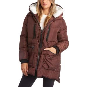imageSteve Madden Womens Long Parka  Insulated Quilted Puffer Winter Coat for Women with Faux Sherpa Hood Sizes SXLBrown