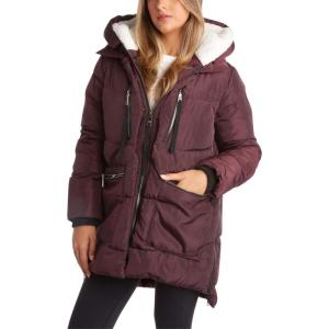 imageSteve Madden Womens Long Parka  Insulated Quilted Puffer Winter Coat for Women with Faux Sherpa Hood Sizes SXLMerlot Two