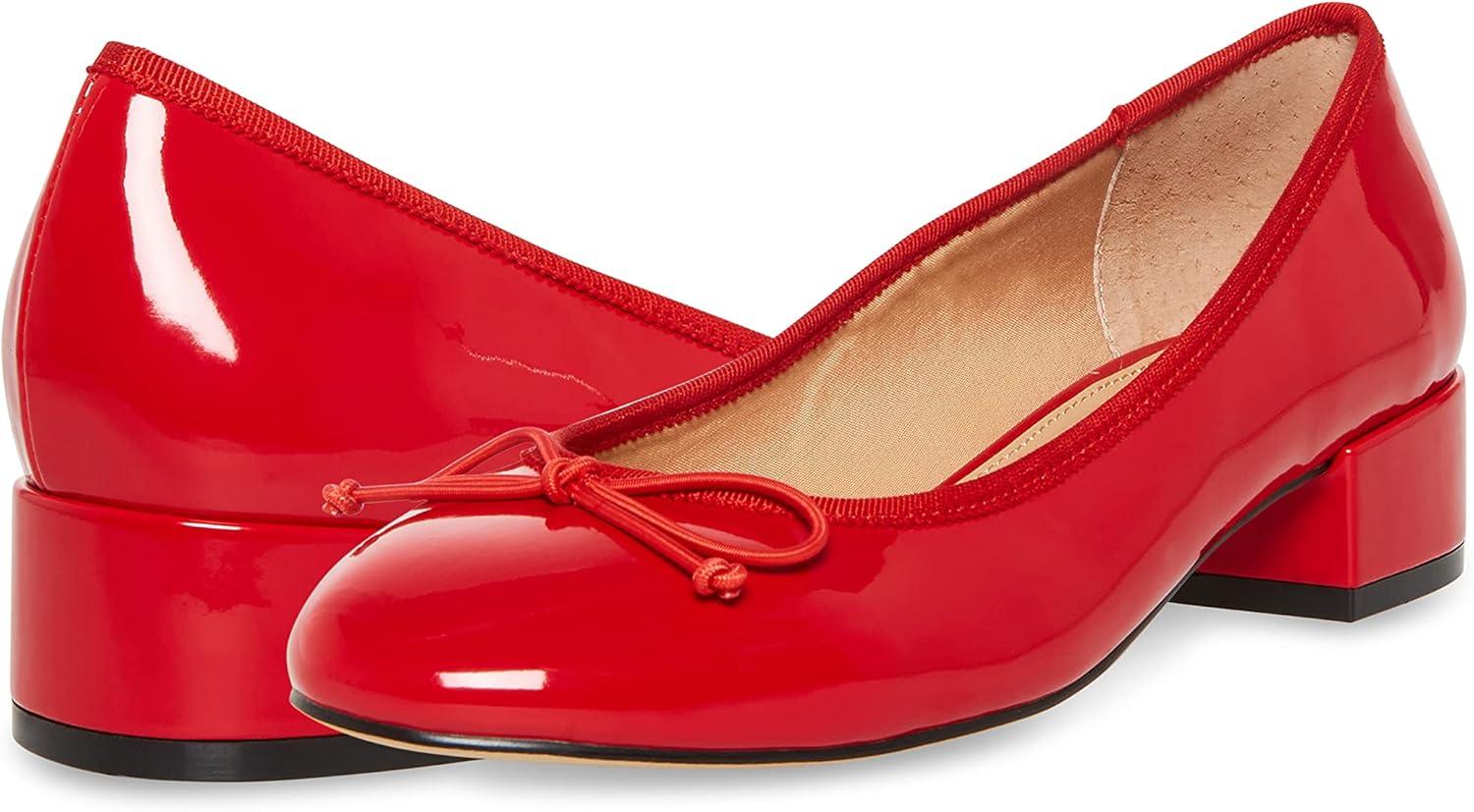 imageSteve Madden Womens Cherish Leather Slip On Loafer HeelsRed Patent