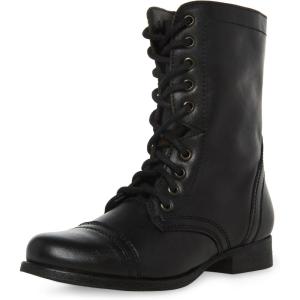 imageSteve Madden Womens Troopa Leather Lace Up Combat BootsBlack Leather