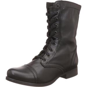 imageSteve Madden Womens Troopa Leather Lace Up Combat BootsJade Black Leather