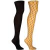 imageSteve Madden womens 2pk Large Fishnet and Solid Opaque Tight Sm42401Black
