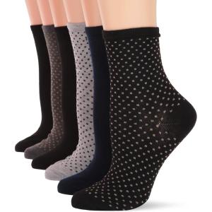 imageSteve Madden Legwear Womens 6PK Crews with Dots and Solid SM45141 Black Navy Gray 911