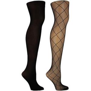 imageSteve Madden womens 2pk Leopard Open Work and Solidopaque Tight Sm42402Tights