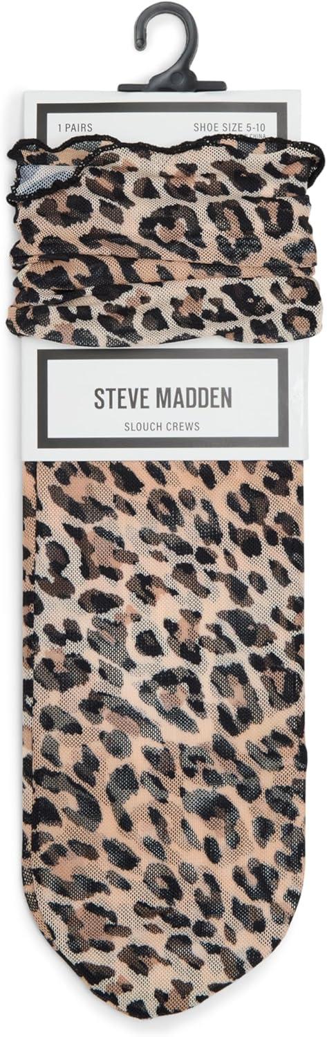 imageSteve Madden Womens 1Pk Leopard Photo Real Tulle Shortie Crew Natural 911