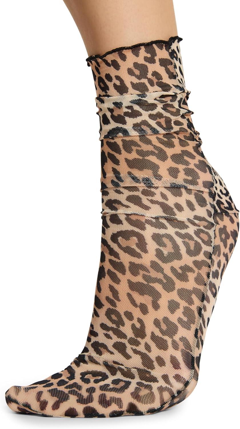 imageSteve Madden Womens 1Pk Leopard Photo Real Tulle Shortie Crew Natural 911