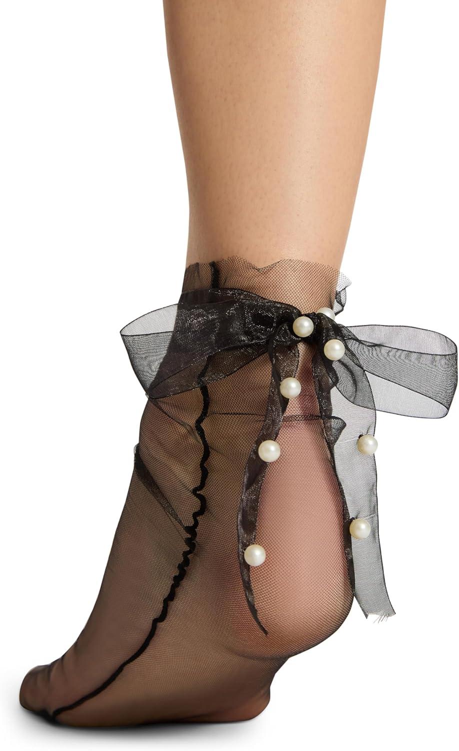 imageSteve Madden Womens 1Pk Pearl Bow Slouch Sock Black 911