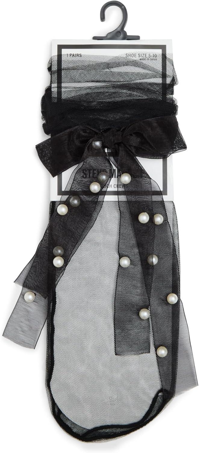 imageSteve Madden Womens 1Pk Pearl Bow Slouch Sock Black 911