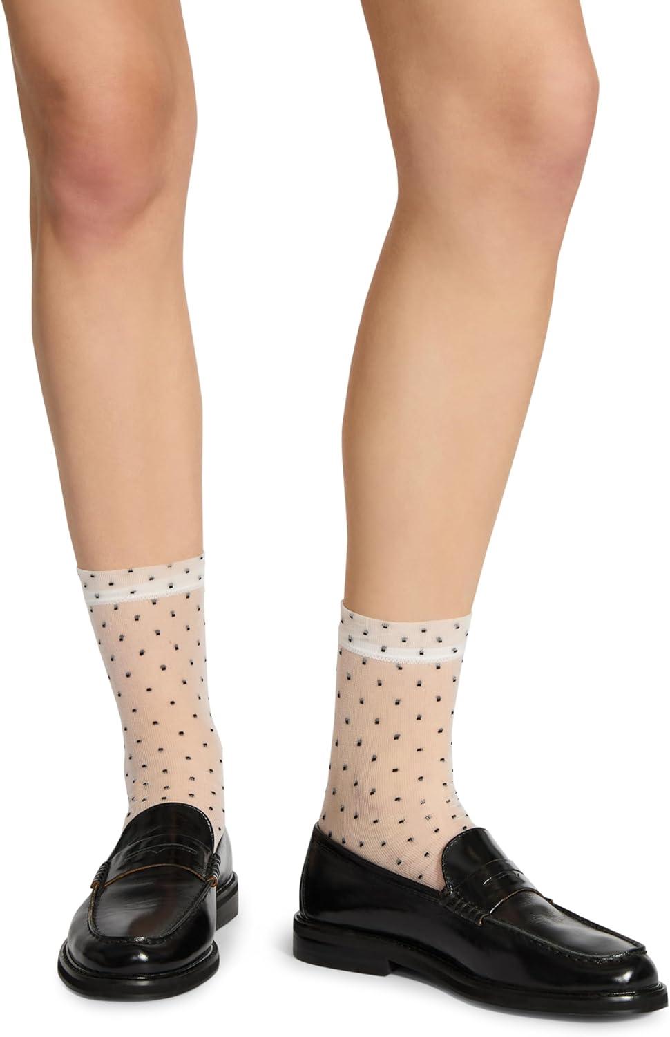 imageSteve Madden Womens 2Pk Ruffle Ditsy Dot Shortie Crew WhiteBlack 911