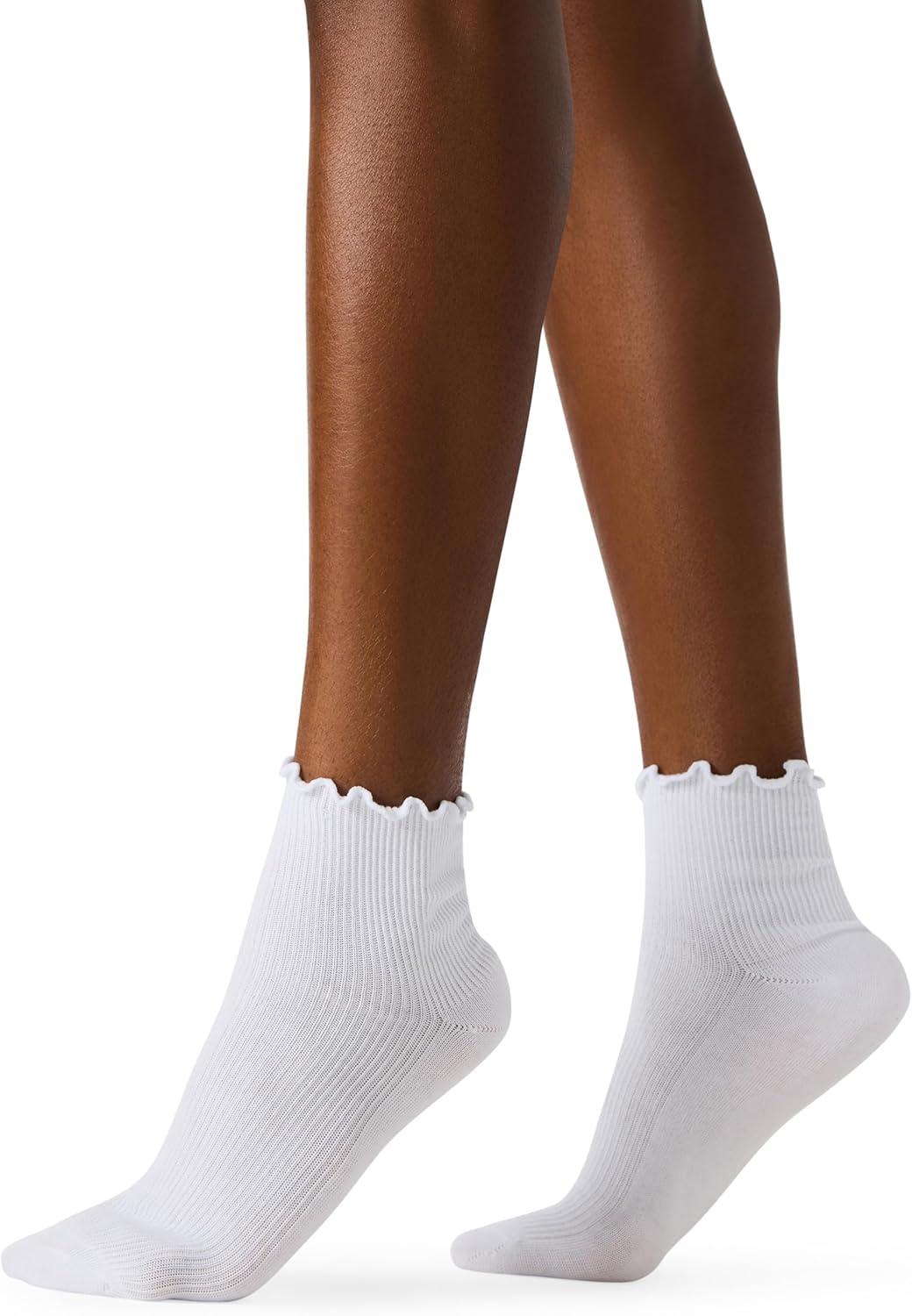 imageSteve Madden Womens Lettuce Edge Rib Anklet Socks 5PackBlush