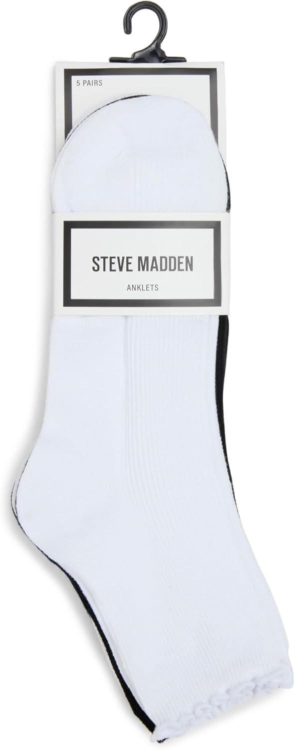 imageSteve Madden Womens Lettuce Edge Rib Anklet Socks 5PackWhite  Black